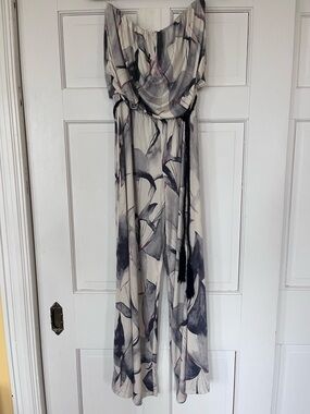 Ariella Strapless Jumpsuit in White, blue and pink accents